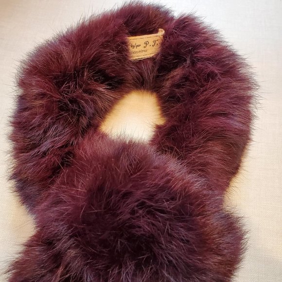 Rabbit Fur Red Burgundy Wrap Neck Wrap Collar Scarf - Picture 6 of 9